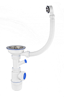 Сифон ЭЛИТ с нержавеющей чашкой D114 мм с отводом для стиральной или посудомоечной машины и с круглым переливом 3'1/2 - D40 | код 30986177 | VIRPlast