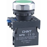 Кнопка упр. NP8-01BND/3 подствет., самовозв., зеленый, AC110-230В(LED), 1НЗ, IP65 (R) | код 667579 | CHINT
