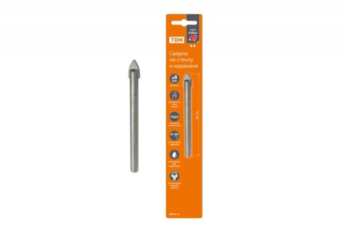 Сверло по стеклу и керамике 8?80 мм, 2 реж., лезвия, цилиндр. хв., блистер 1 шт, Рубин TDM | код SQ1091-0102 | TDM