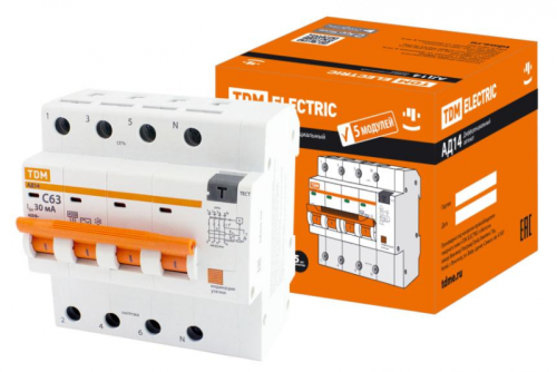 Диф.автомат АД14 4P, C63, 300мА, 4,5кА, тип АС, 5 мод, TDM | код SQ0204-0147 | TDM Диф.автомат АД14 4P, C63, 300мА, 4,5кА, тип АС, 5 мод, TDM | код SQ0204-0147 | TDM