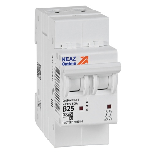Выключатель автоматический модульный OptiDin BM63-2B25-4,5-УХЛ3 | код 329512 | КЭАЗ