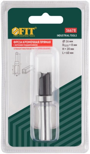 Фреза кромочная прямая с верхним подшипником DхHхL=16х20х60мм FIT 36678 фото 3 Фреза кромочная прямая с верхним подшипником DхHхL=16х20х60мм FIT 36678 фото 3