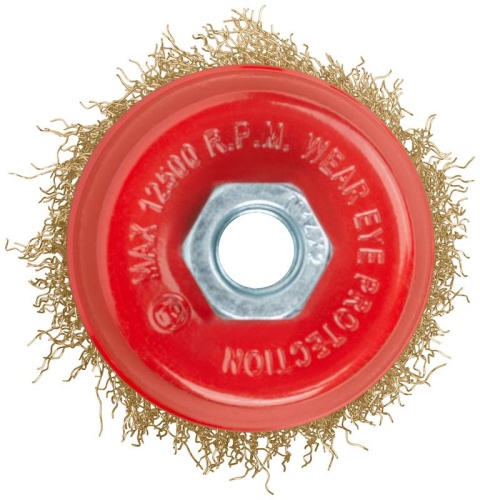 Корщетка-чашка гайка М14 стальная латунированная волнистая проволока 75мм FIT 39267 Корщетка-чашка гайка М14 стальная латунированная волнистая проволока 75мм FIT 39267