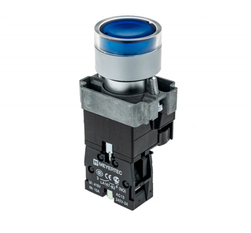 Кнопка с LED подсветкой, синяя, 220V AC/DC, 1NO, мет. MTB2-BW3663 | код 58208 | MEYERTEC Кнопка с LED подсветкой, синяя, 220V AC/DC, 1NO, мет. MTB2-BW3663 | код 58208 | MEYERTEC