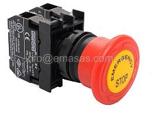 B102E-E Кнопка аварийная Грибок 40мм с фикс. и возвратом поворотом (1НО+1НЗ) | код B102EE | EMAS