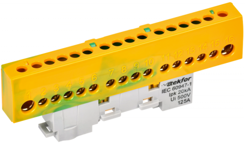 TEKFOR Шина PE земля изолированная на универсальном держателе 8х12-16-ЖЗ IEK | код TF-NN20-16-KL-K52 | IEK