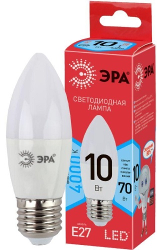 Лампа светодиодная ECO LED B35-10W-840-E27 (диод свеча 10Вт нейтр. E27) | Код. Б0032965 | ЭРА