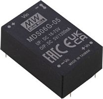 Источник питания DC-DC, 6Вт, вход 24,48В (18…75В) DC, потребление без/под нагр. 10мА/315мА, выход 5В/1200мА, КПД 80%, ёмкостная нагр. макс. 330мкф, изоляция 6000В DC/4200В AC, в корпусе 31.8х20.3х12.2мм, -40…+90С | код MDS06G-05 | MeanWell