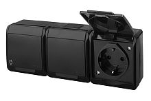 HERMES - Розетка 3x2P+E, 16A/250V, с крышкой, IP44, черный | код 0326-09 | Elektro-plast Nasielsk