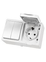 Блок (горизонтальный) выключатель 2-кл. + розетка 2П+З с з/ш БКВР IP54 белый Вуокса TDM | код SQ1803-1012 | TDM