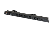 Блок электрических розеток TLK, вертикальный, 8 гнезд C13, 2 гнезда C19, 16 А, цифровой амперметр, шнур питания 2 метра 3х1,5мм2, евровилка, металлический корпус, макс. мощность 4000 Вт, 626х44.4х44.4 мм. | код TLK-PSA08B02-ML-04-BK | TLK С