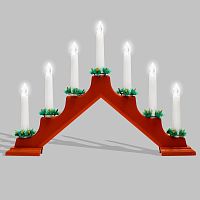 Новогодняя горка 7 свечек, цвет корпуса: Красный, цвет свечения: ТЕПЛЫЙ БЕЛЫЙ | код 501-082 | NEON-NIGHT