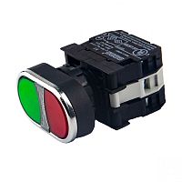 Кнопка сдвоенная красно-зеленая с подсветкой неон (1НО+1НЗ) | код B132K20KY| EMAS