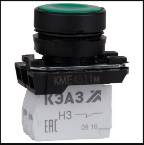 Кнопка КМЕ4511м-зеленый-1но+1нз-цилиндр-IP54-КЭАЗ | код 248247 | КЭАЗ