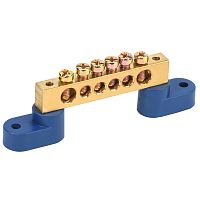 Шина N нулевая 8х12 мм на двух угловых синих изоляторах 6 групп REXANT | код 11-2332 | REXANT