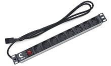 Cabeus PDU-8P-2IEC Блок евророзеток для 19 шкафов, горизонтальный, 8 розеток, 10 A, выключатель, алюминиевый корпус, шнур 2 м, вилка IEC 320 C14 | код 7070c | Cabeus