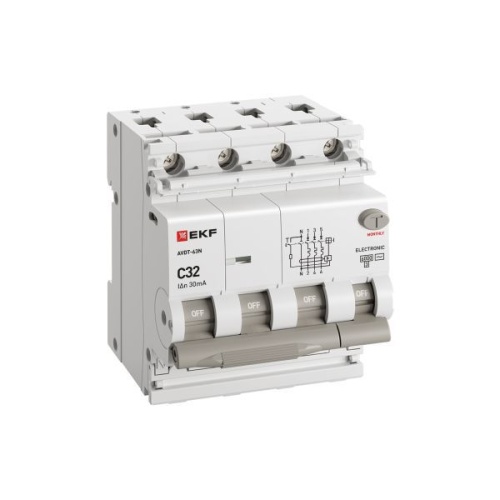 Автоматический выключатель дифференциального тока АВДТ-63N 3P+N 32А 30мА характеристика C тип AC электронный 6кА PROXIMA EKF | код D63N46E32C30 | EKF фото 3 Автоматический выключатель дифференциального тока АВДТ-63N 3P+N 32А 30мА характеристика C тип AC электронный 6кА PROXIMA EKF | код D63N46E32C30 | EKF фото 3