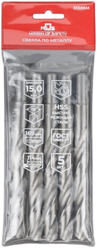 Сверла по металлу HSS, угол заточки 118град, 15,0X169 мм, (5 шт.) | код 35586М | FIT фото 3