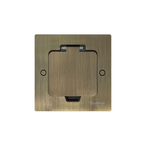 MultiDesk Лючок на 2 модуля IP44 с монтажной коробкой для стены, фальшпола, стола Античная ЛАТУНЬ, тип MDK20 | код MDK20102BA | Systeme Electric