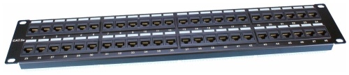 Патч-панель 19' 2U 48 портов RJ45 категория 5e Dual IDC ROHS черный | код 246100 | Hyperline