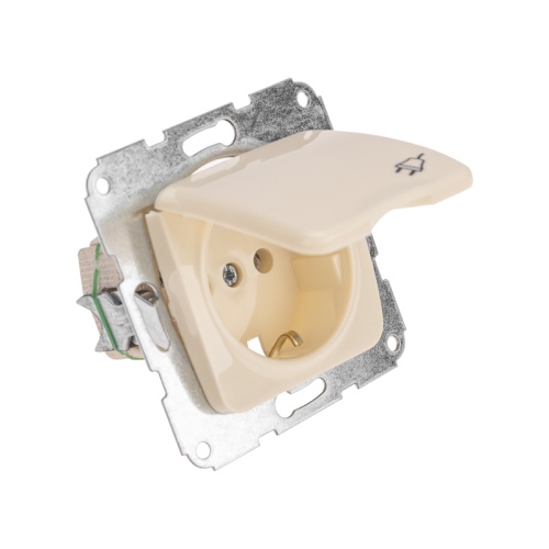 DEA Розетка 1-ая керамика с/з с крышкой с/у 16А мех. Беж KRANZ | код KR-78-0246 | KRANZ