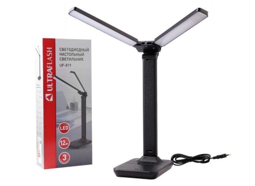 Светильник светодиодный настольный UF-819 C02 12Вт 6000К 3ур. яркости 2 плафона кожа черн. Ultraflash 15164 фото 2 Светильник светодиодный настольный UF-819 C02 12Вт 6000К 3ур. яркости 2 плафона кожа черн. Ultraflash 15164 фото 2