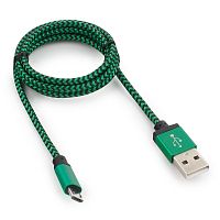 Кабель USB 2.0 Cablexpert CC-mUSB2gn1m, AM/microBM 5P, 1м, нейлоновая оплетка, алюминиевые разъемы, зеленый, пакет | код CC-mUSB2gn1m | Cablexpert