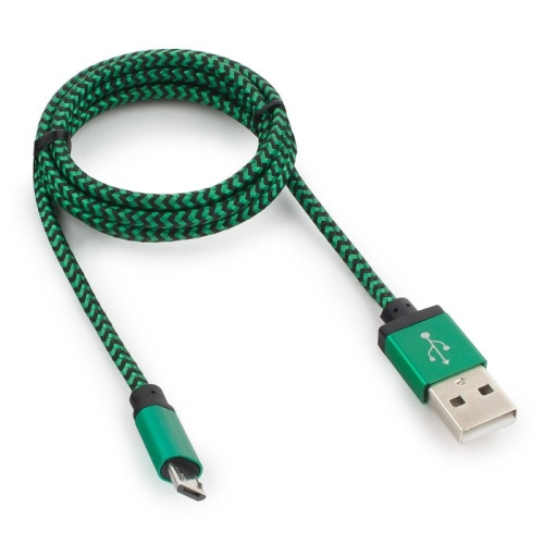 Кабель USB 2.0 Cablexpert CC-mUSB2gn1m, AM/microBM 5P, 1м, нейлоновая оплетка, алюминиевые разъемы, зеленый, пакет | код CC-mUSB2gn1m | Cablexpert