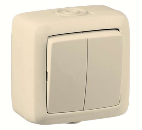 Выключатель двухклавишный наружный слоновая кость IP44 16А | код ВА16-251-01 | HEGEL