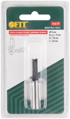 Фреза пазовая прямая с двойн. лезвием DхHхL=8х20х58мм FIT 36639 фото 3 Фреза пазовая прямая с двойн. лезвием DхHхL=8х20х58мм FIT 36639 фото 3