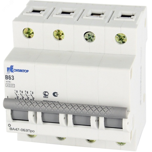 Выключатель автоматический четырехполюсный 25А С ВА47-063Про 4.5kA | код 7000168 | Контактор