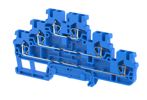 Клемма проходная пружинная 2,5 мм2, трехуровневая, на 6 подключения, синяя SQ2.5-3T-BLUE | код 2102030001 | Elmex