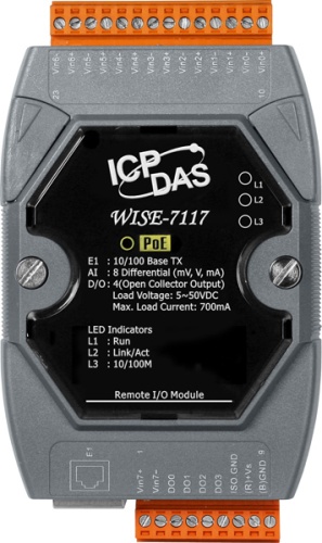 WISE-7117 8-channel Analog Input with High Voltage Protection and 4-channel Isolated Digital Output WISE PoE C | код 00-06049085 | ICP DAS