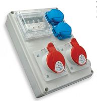 Распред. щит с разъемами EDS4H 2-2/2-5 16 (Разъем 16A/5P-2, Schuko-2, АВ: C16/1-1, C16/3-1, с ручкой) | код 004483120 | ETI