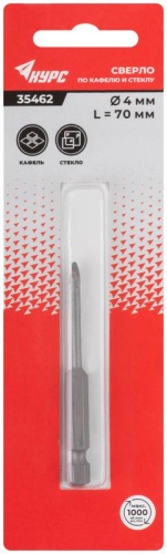 Сверло по кафелю и стеклу, шестигранный U-хвостовик под биту 4х70 мм | код 35462 | FIT фото 3