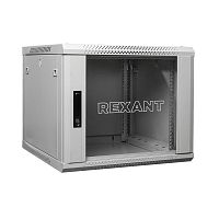 Шкаф настенный 9U 600х600х501мм стеклянная дверь RAL 7035 серый | код 04-0966-111 | REXANT