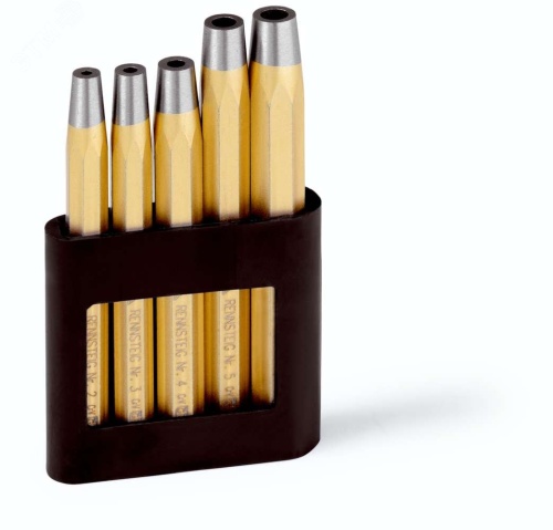 Набор натяжек для заклепок DIN 6434, 5 пр., заклепка 2/3/4/5/6 мм, 8-гранный профиль, на подставке | код RE-4451000 | RENNSTEIG