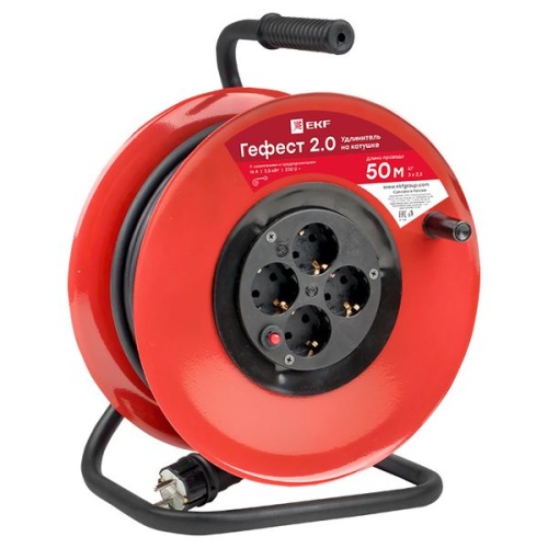 Удлинитель на катушке "Гефест 2,0" 4 гнезда 50м с заземлением и предохранителем КГ 3*2,5 16А/3,5кВт PROxima | код UKG02-16-R325-4-50 | EKF фото 2