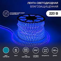 LED лента 220 В, 13х8 мм, IP67, SMD 5050, 60 LED/m, цвет свечения синий | код 142-103 | NEON-NIGHT