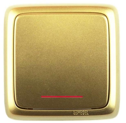 Выключатель одноклавишный наружный с изоляционной пластиной с индикацией золото 16А | код ВА16-114-07 | HEGEL