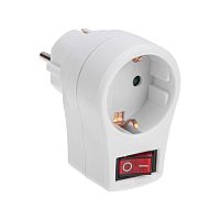 Адаптер сетевой 16А с выключателем, заземлением и защитными шторками, белый REXANT | код 11-1084 | REXANT