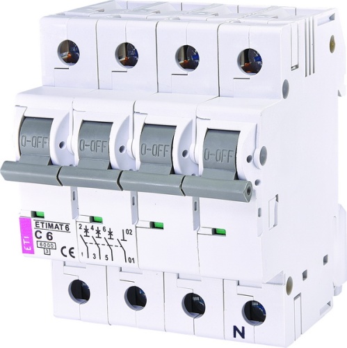 Автоматический выключатель ETIMAT 6 3p+N C 6А (6 kA) | код 002146512 | ETI