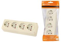 Розетка 4-х местная горизонтальная 2П+3 открытой установки IP20 16A с з/ш сл. кость Ладога TDM | код SQ1801-0231 | TDM