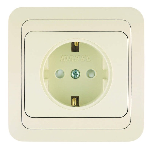 Розетка 1-м СП Mimoza 16А IP20 с заземл. защ. шторки крем./крем. Makel 25058 Розетка 1-м СП Mimoza 16А IP20 с заземл. защ. шторки крем./крем. Makel 25058