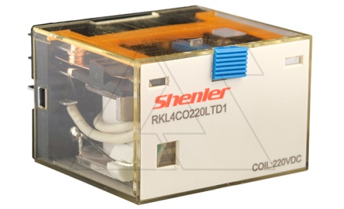 Реле 4CO, 220VDC, 10A, мех. индикация, тест-кнопка с блокировкой, диод, полярность +A1/-A2, LED | код RKL4CO220LTD1 | Shenler