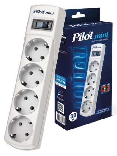 Сетевой фильтр Pilot mini 3м (4 розетки) белый (коробка) | код 1060997 | PILOT