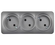 GLORY Розетка 3-местная для открытой установки без заземления без защитных шторок 10А РС23-2-ХСм сталь матовый IEK | код ERH30-K46M-10 | IEK