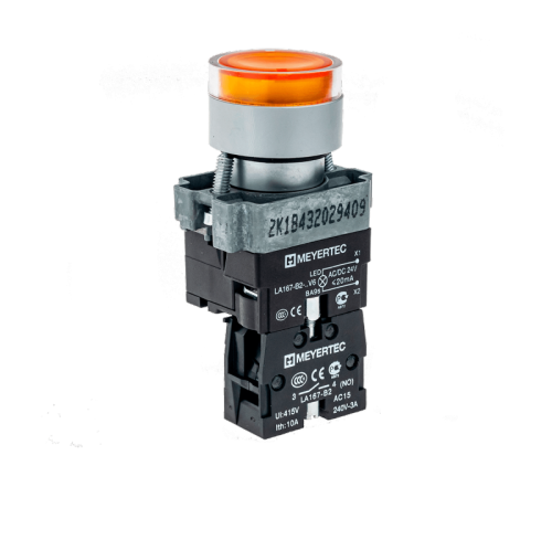 Кнопка с LED подсветкой, желтая, 24V AC/DC, 1NO, мет. MTB2-BW3561 | код 58204 | MEYERTEC