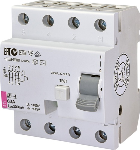 Реле дифференциальное (УЗО) EFI-4 63/0,3 тип AC (10kA) | код 002064144 | ETI