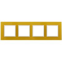 Рамка на 4 поста, стекло, Эра Elegance, жёлтый+бел, 14-5104-21 | код Б0034530 | ЭРА